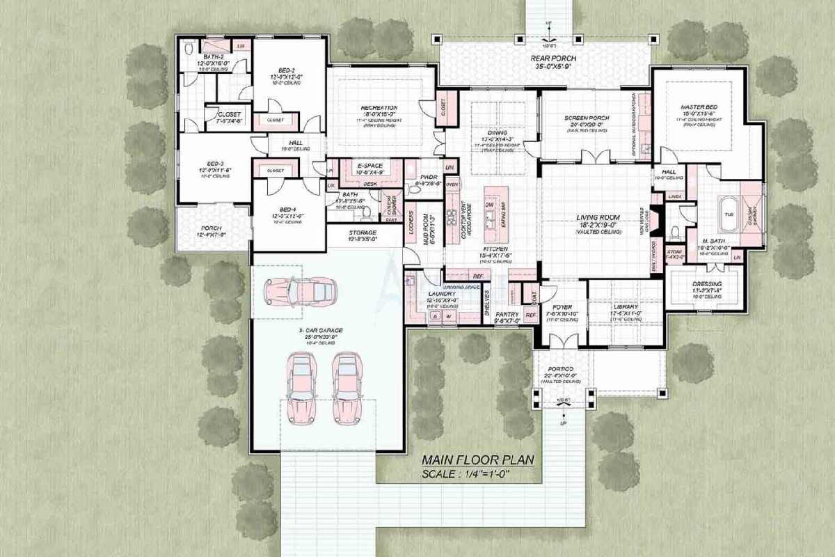 Single Story 4 Bedroom House Plans